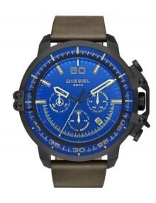 Diesel Deadeye dz4407 men's blue watch - chronograph oversize black ion case leather band