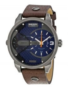 Diesel Mini Daddy dz7341 men's blue watch - elegant oversize black ion case leather band