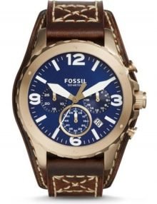 Fossil JR1505 Nate Mens Blue & Gold Chrono with Brown Leather Band
