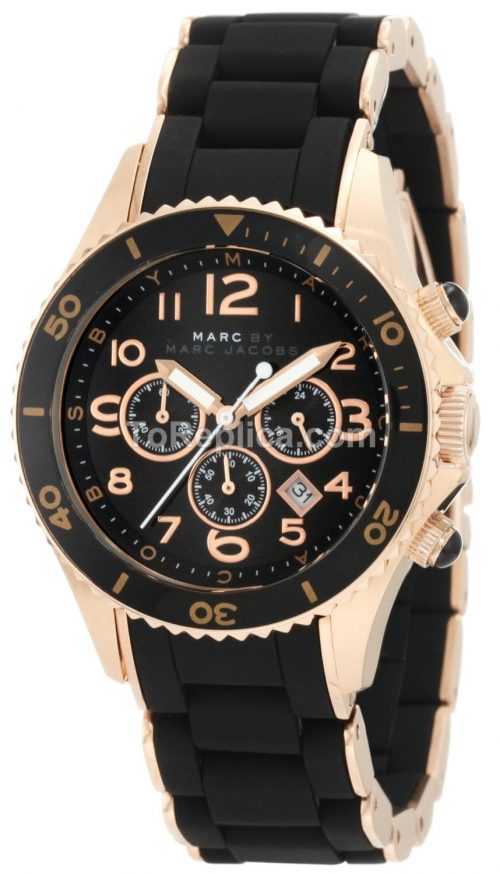 Marc Jacobs Pelly Chronograph Black Dial Rose Gold-tone Steel Ladies Watch MBM2553