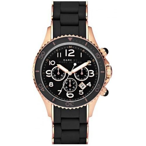 Marc Jacobs Pelly Chronograph Black Dial Rose Gold-tone Steel Ladies Watch MBM2553