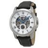 Fossil Grant me3055 men's silver watch - skeleton mid steel case leather band