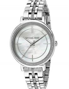 Michael Kors Cinthia Silver Mother Of Pearl Ladies Crystal Watch MK3641