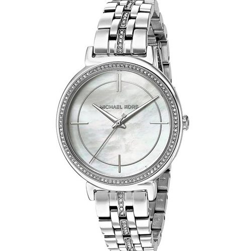 Michael Kors Cinthia Silver Mother Of Pearl Ladies Crystal Watch MK3641