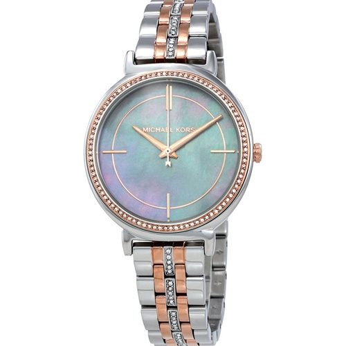 Michael Kors Cinthia Grey Mother Of Pearl Ladies Crystal Watch MK3642