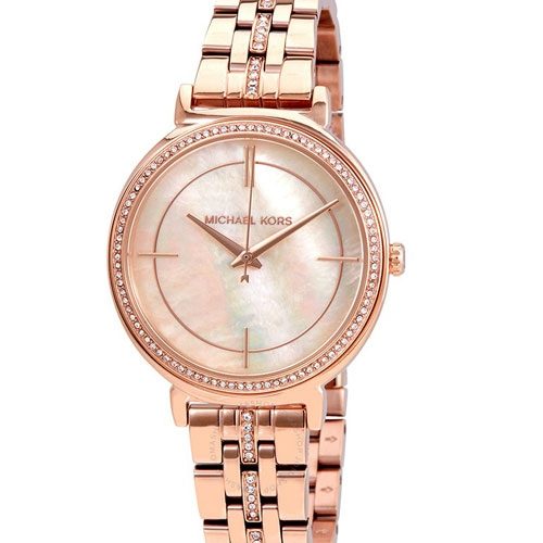 Michael Kors Cinthia Rose Gold Mother Of Pearl Ladies Crystal Watch MK3643