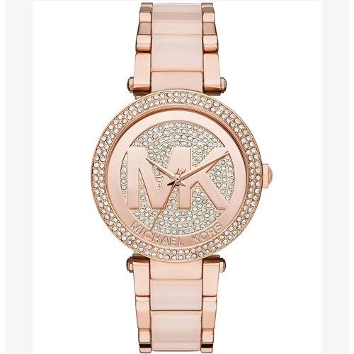 Michael Kors Women's Rose Goldtone Parker Watch With Glitz Logo Dial mk6176